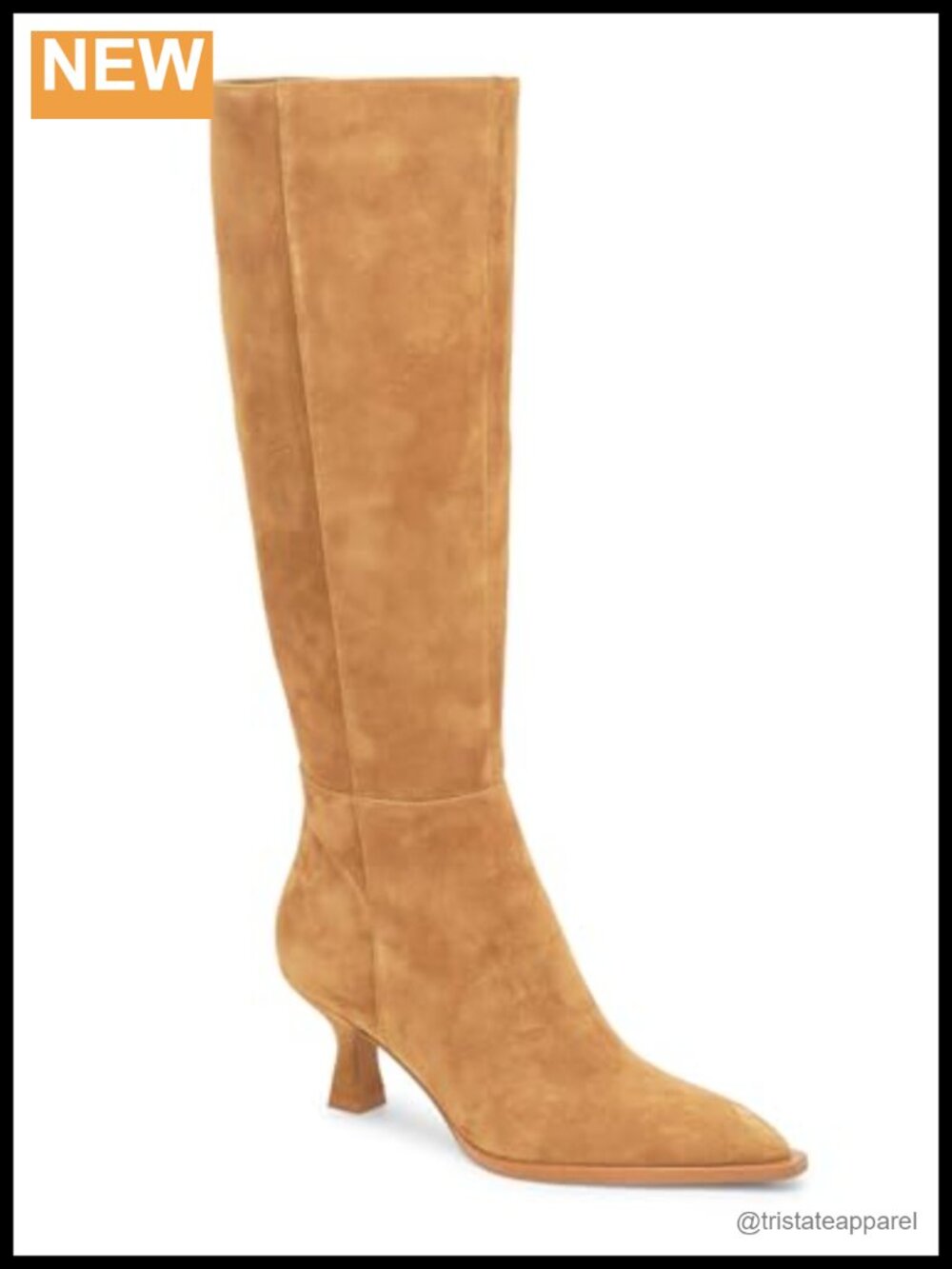Knee High Boots Kitten Heel Pointed Toe Side Zip PU Leather Faux Suede